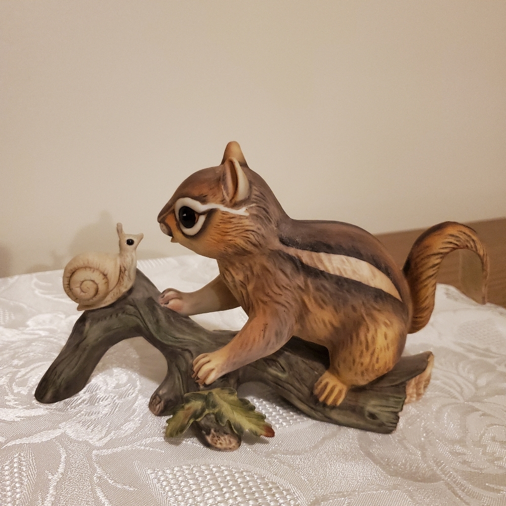 Vintage Masterpiece Porcelain Chipmunk with Snail Figurine